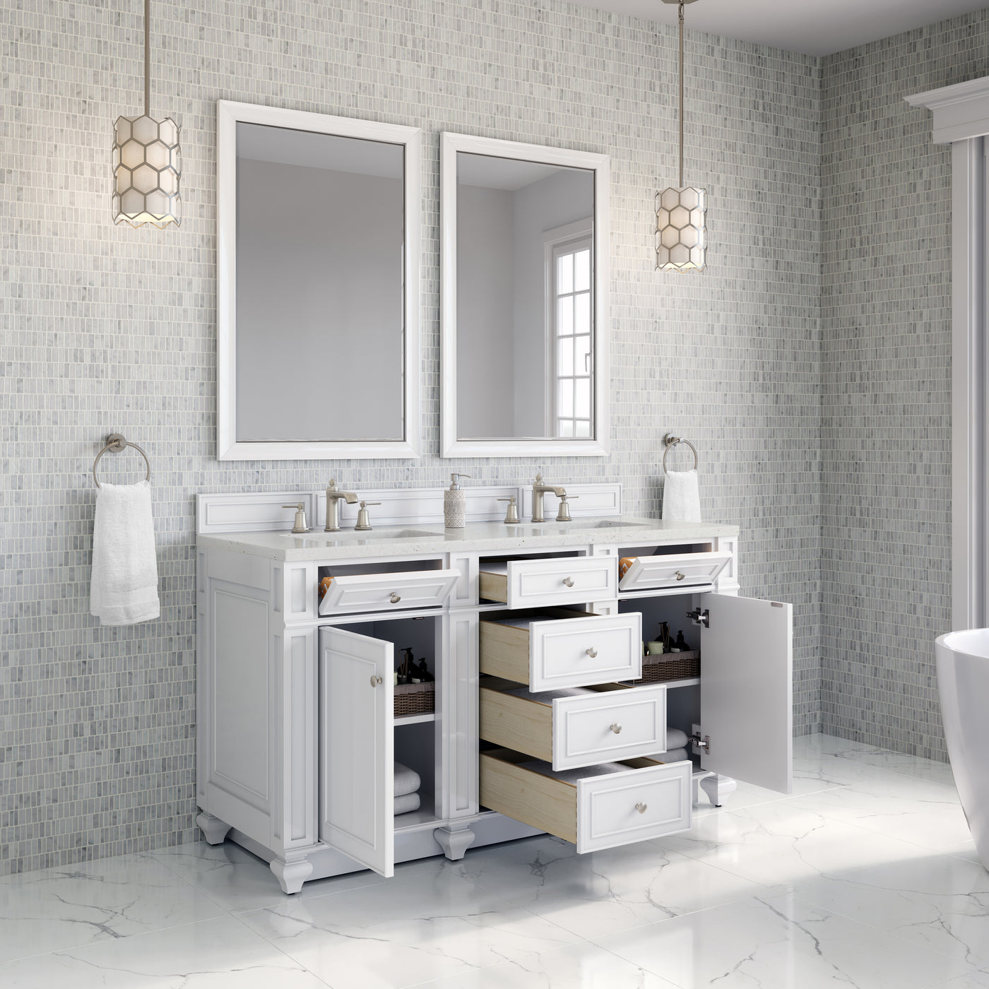 James Martin Bristol 60" Double Bathroom Vanity, Bright White, view 24