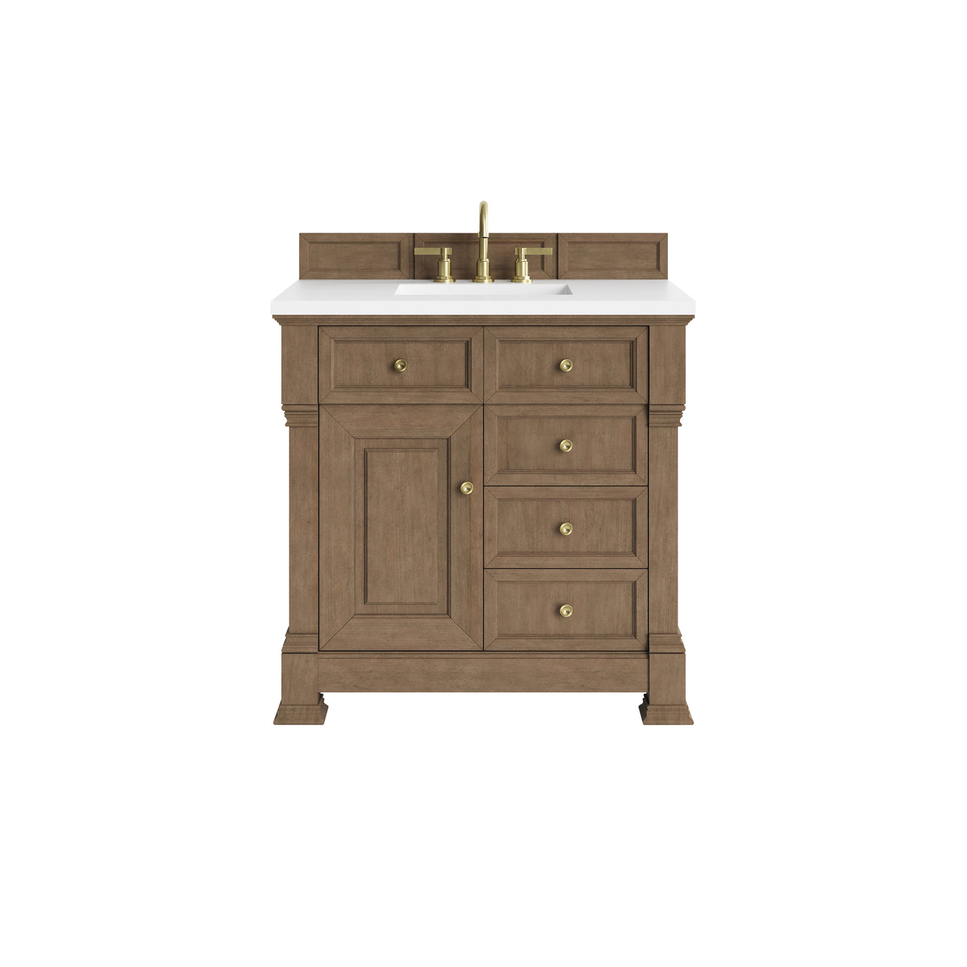 James Martin Brookfield 36" Single Bathroom Vanity, Pecan with White Zeus countertop