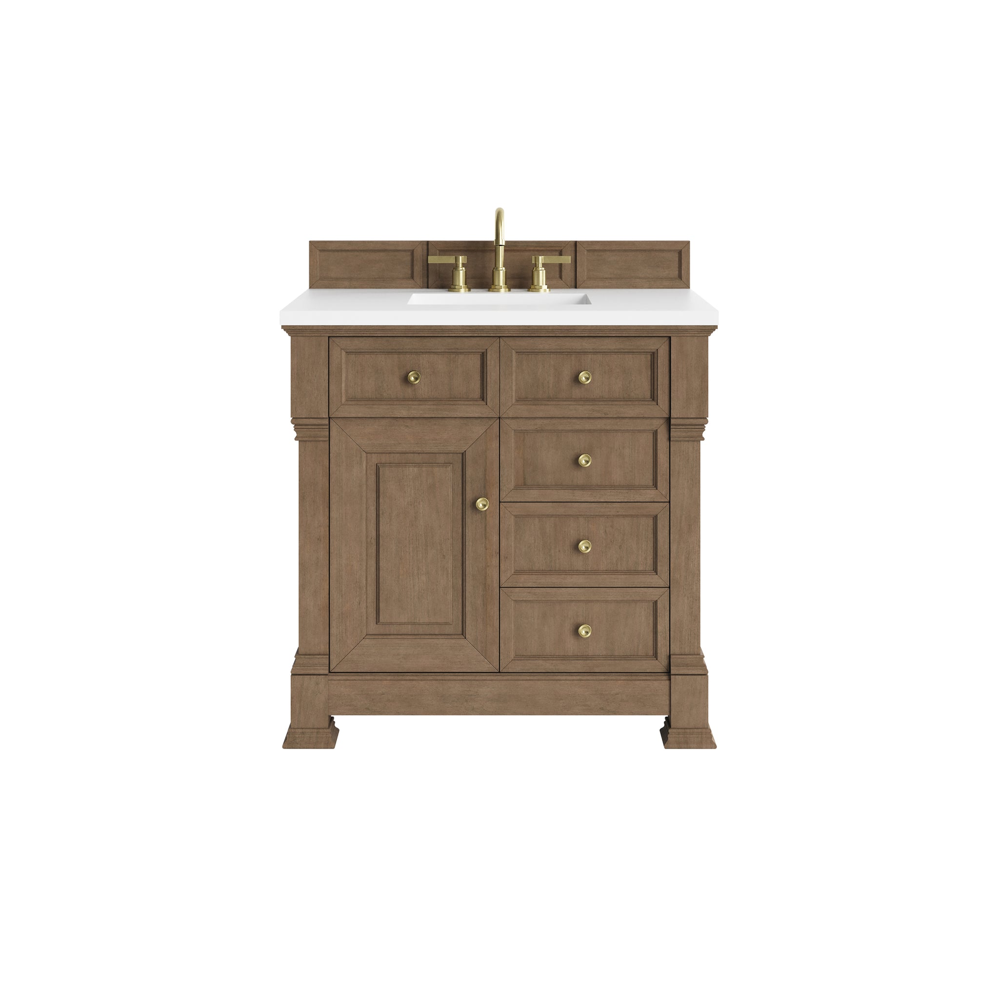 James Martin Brookfield 36" Single Bathroom Vanity, Pecan with White Zeus countertop