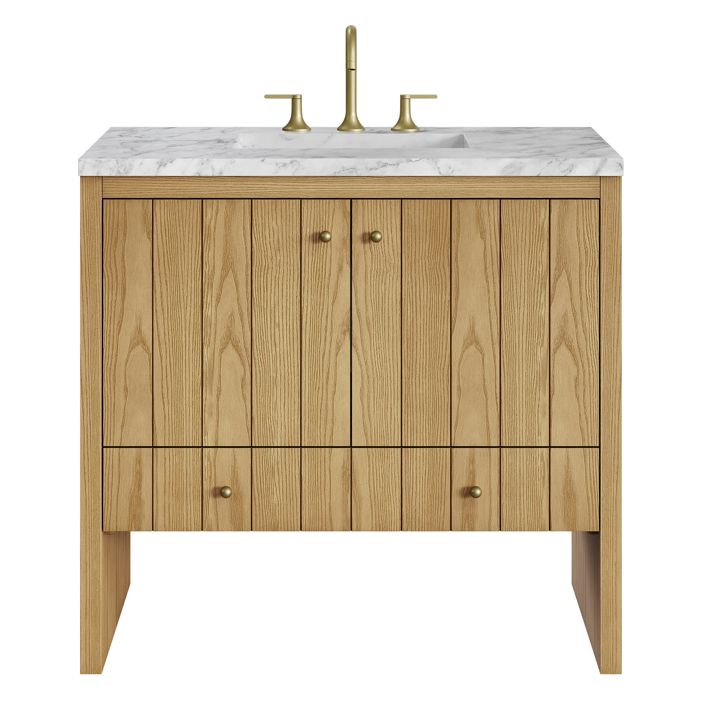 James Martin Hudson 36" Single Bathroom Vanity, Light Natural Oak with Carrara White countertop
