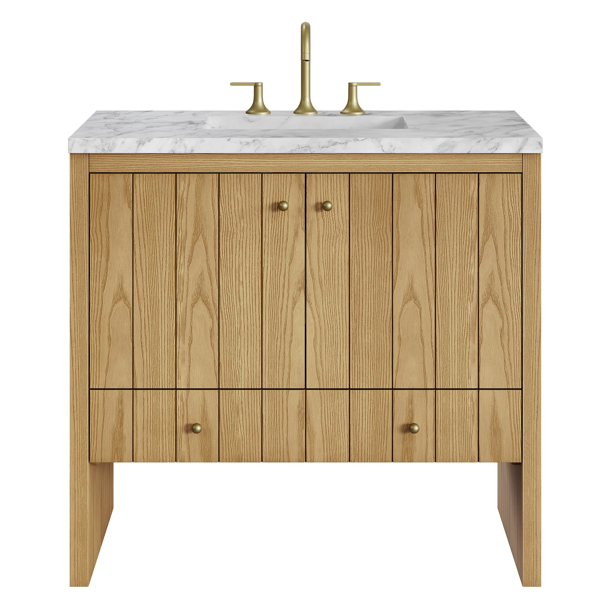 James Martin Hudson 36" Single Bathroom Vanity, Light Natural Oak with Carrara White countertop