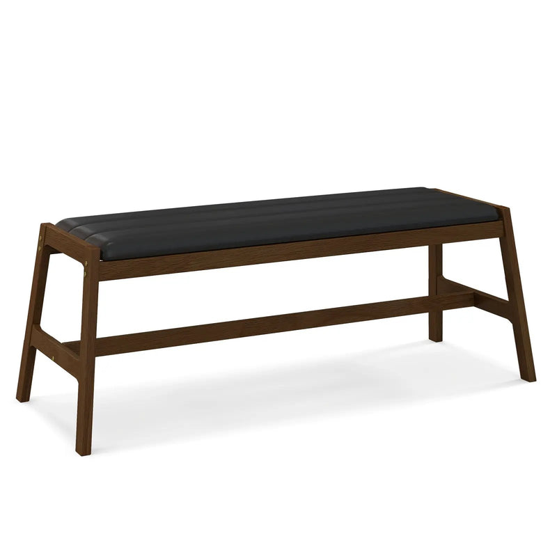 50 Inch Long Solid Wood Dining Bench Upholstered Table Bench with Faux Leather Padded Seat-Walnut by DirectDeals