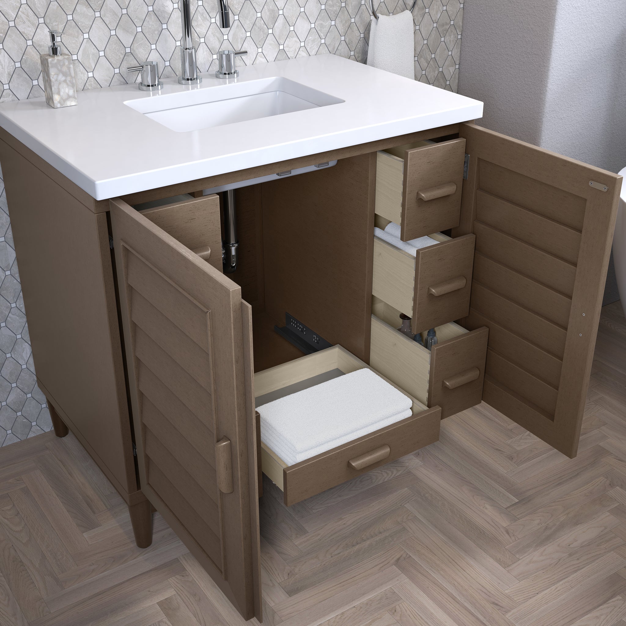 James Martin Portland 36" Single Bathroom Vanity, Whitewashed Walnut, view 30