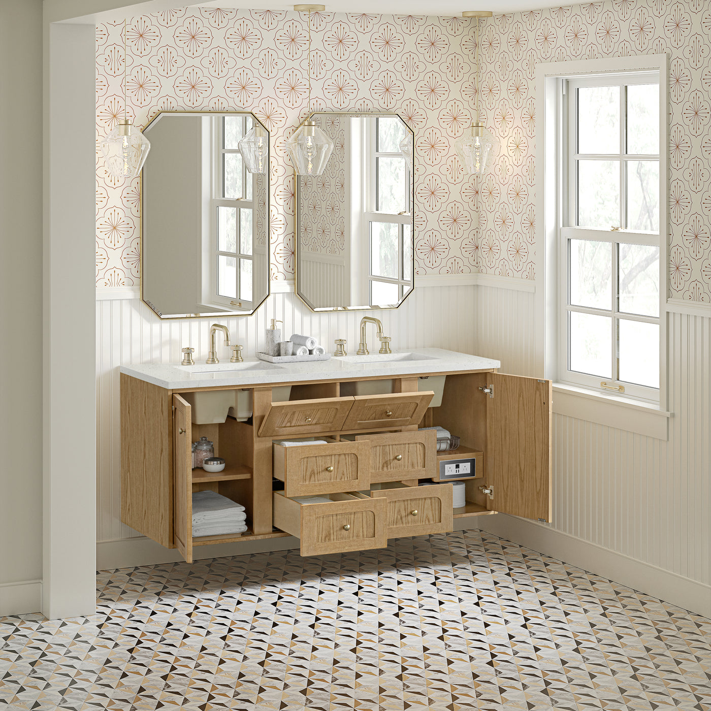 James Martin Laurent 60" Dual Mount Double Bathroom Vanity, Light Natural Oak, view 34