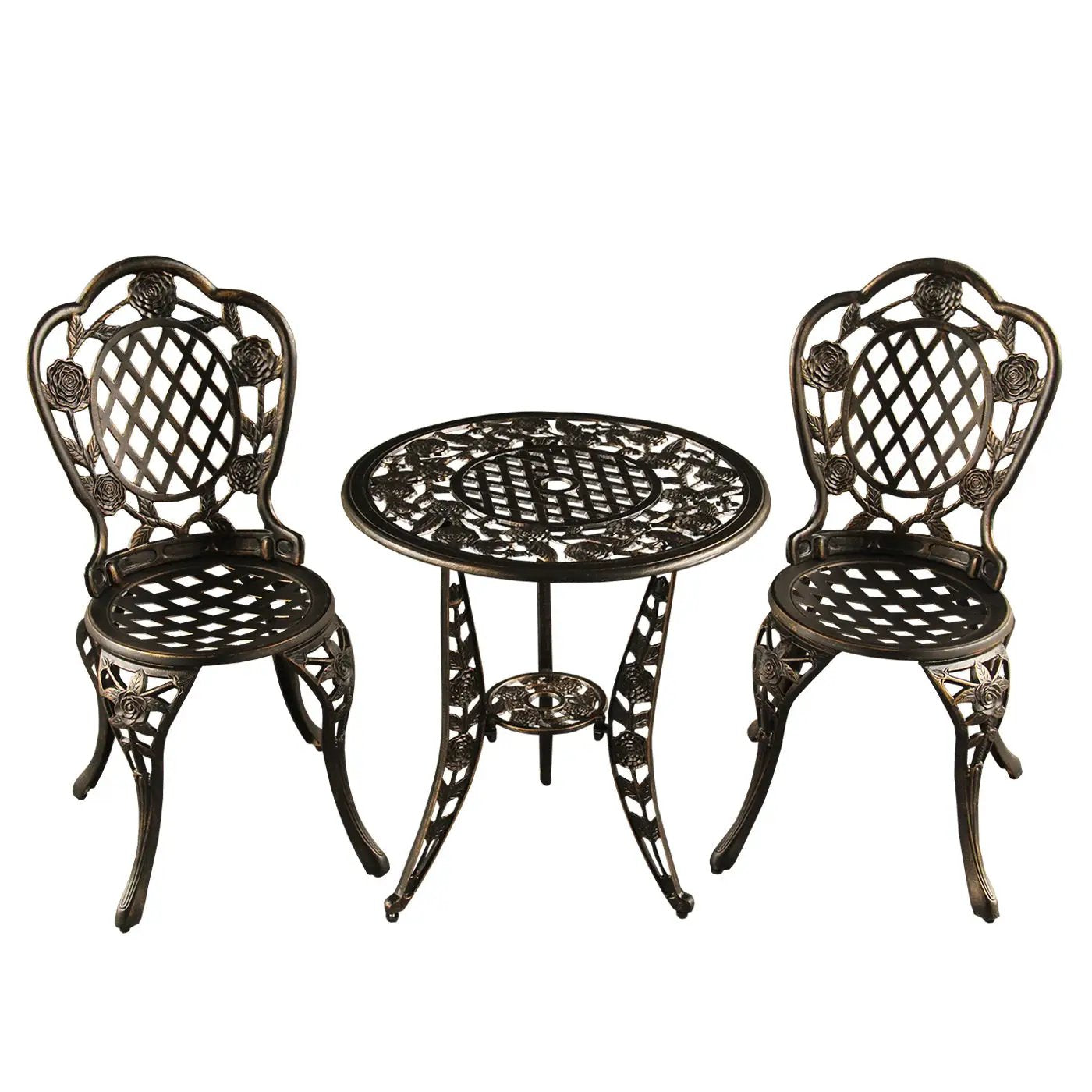 Bronze Rose Ornate Outdoor Patio Garden Aluminum 3 Piece Bistro Set by Sharicks