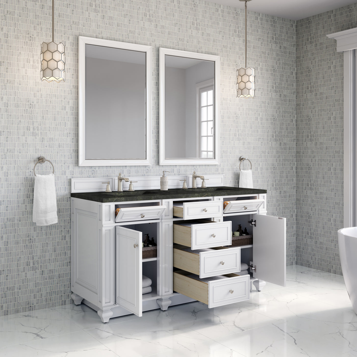James Martin Bristol 60" Double Bathroom Vanity, Bright White, view 39