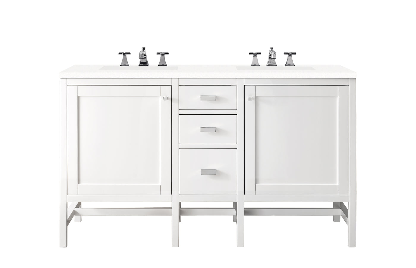 James Martin Addison 60" Double Bathroom Vanity, Glossy White with White Zeus countertop