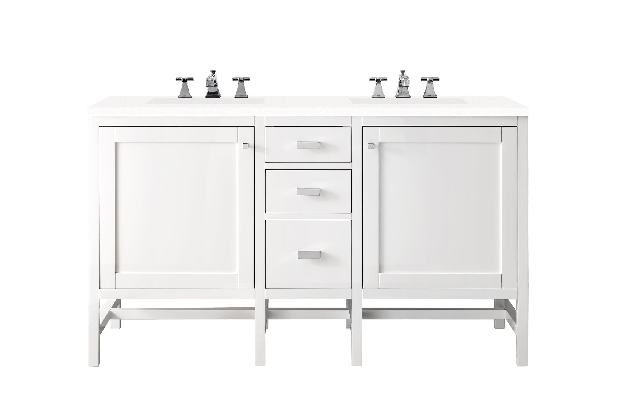 James Martin Addison 60" Double Bathroom Vanity, Glossy White with White Zeus countertop