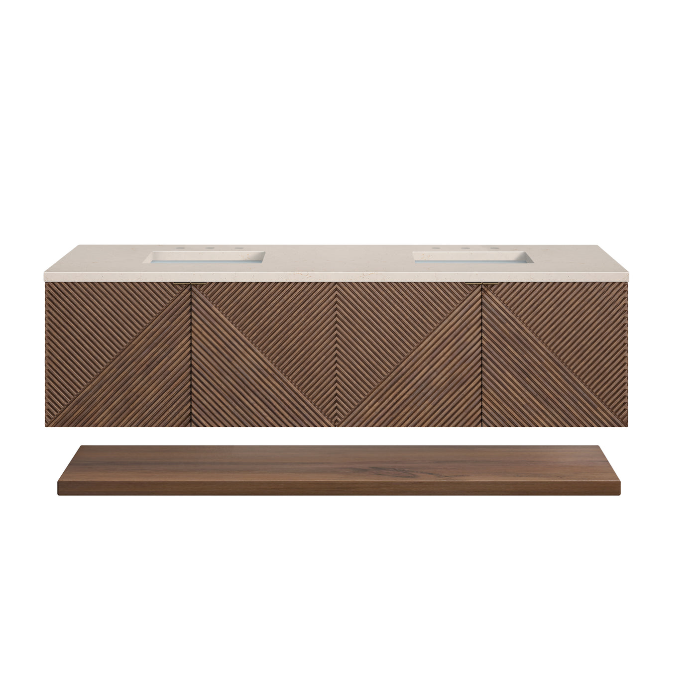 James Martin Marcello 72" Floating Double Bathroom Vanity, Chestnut with Eternal Marfil countertop