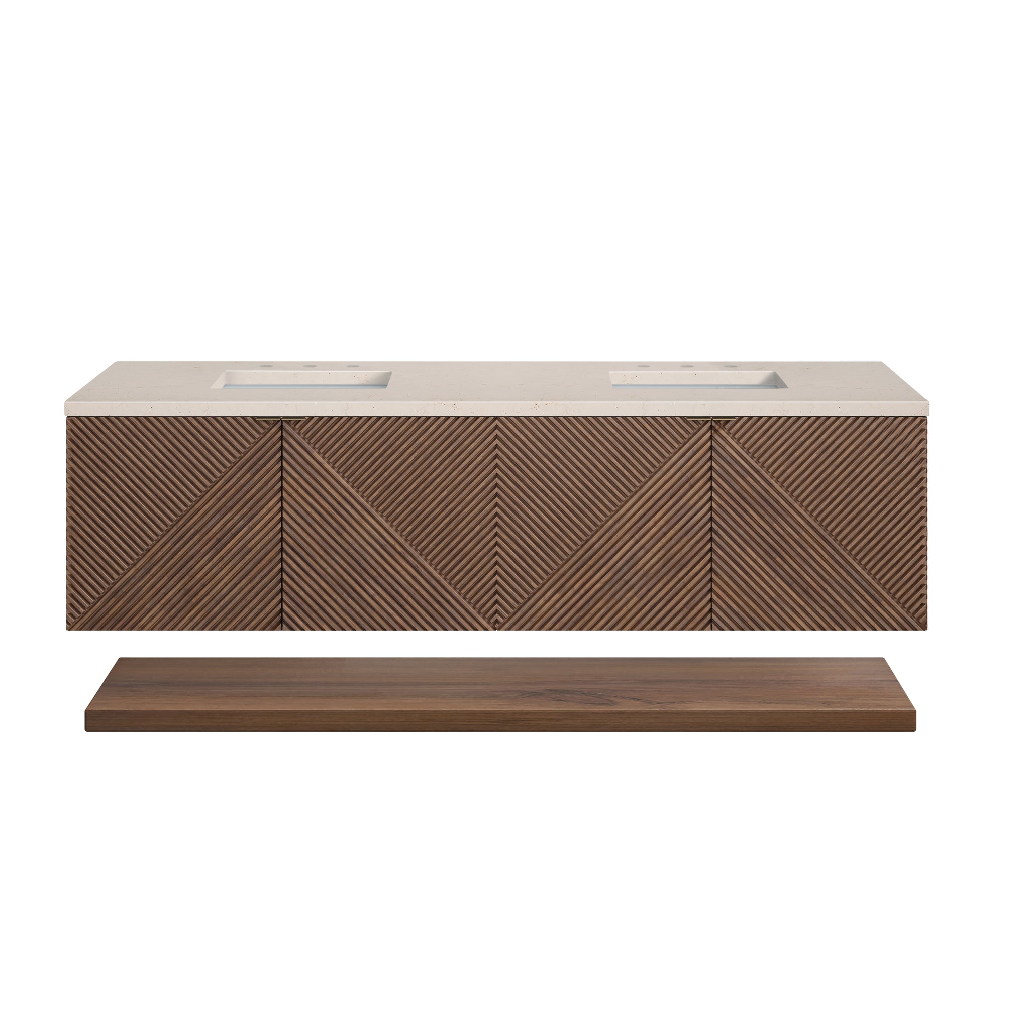 James Martin Marcello 72" Floating Double Bathroom Vanity, Chestnut with Eternal Marfil countertop