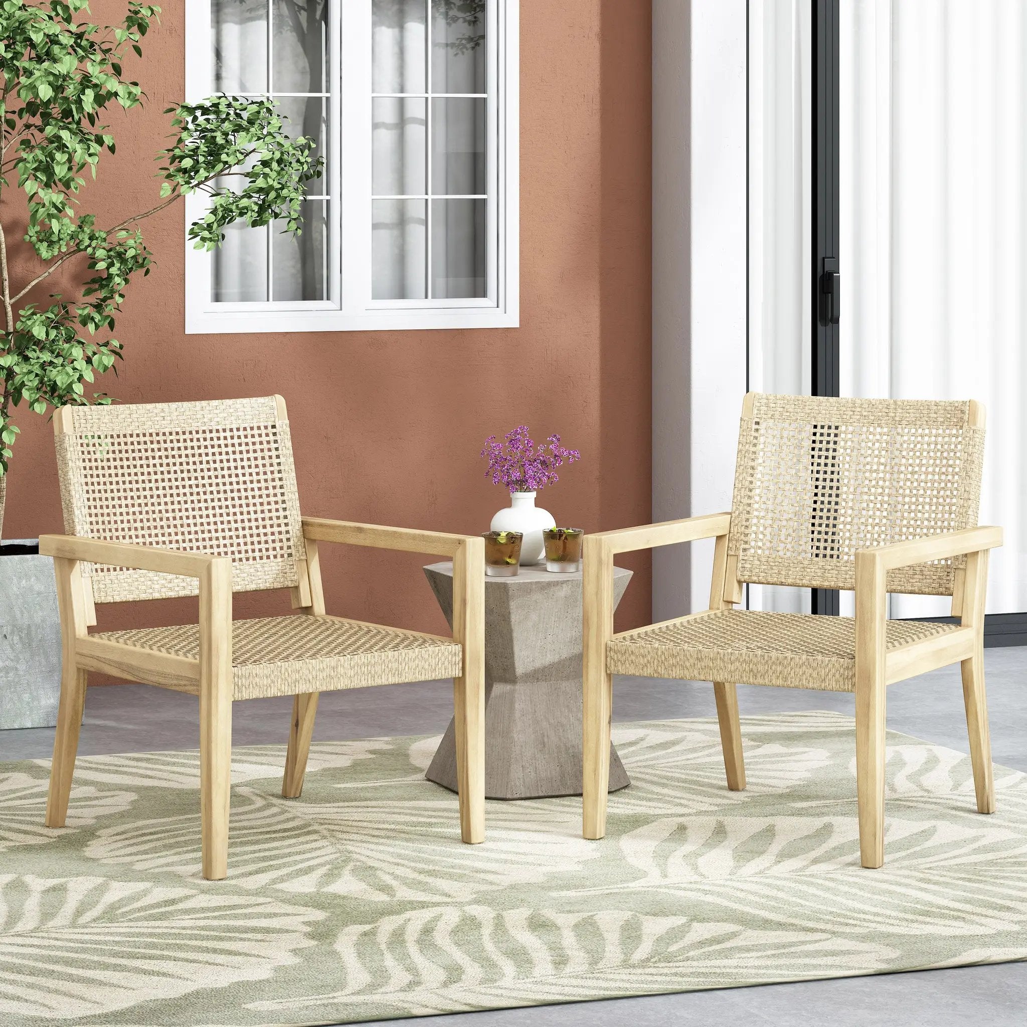 Outdoor Wicker and Acacia Wood Club Chairs - Set of 2 by HouseOfZazla