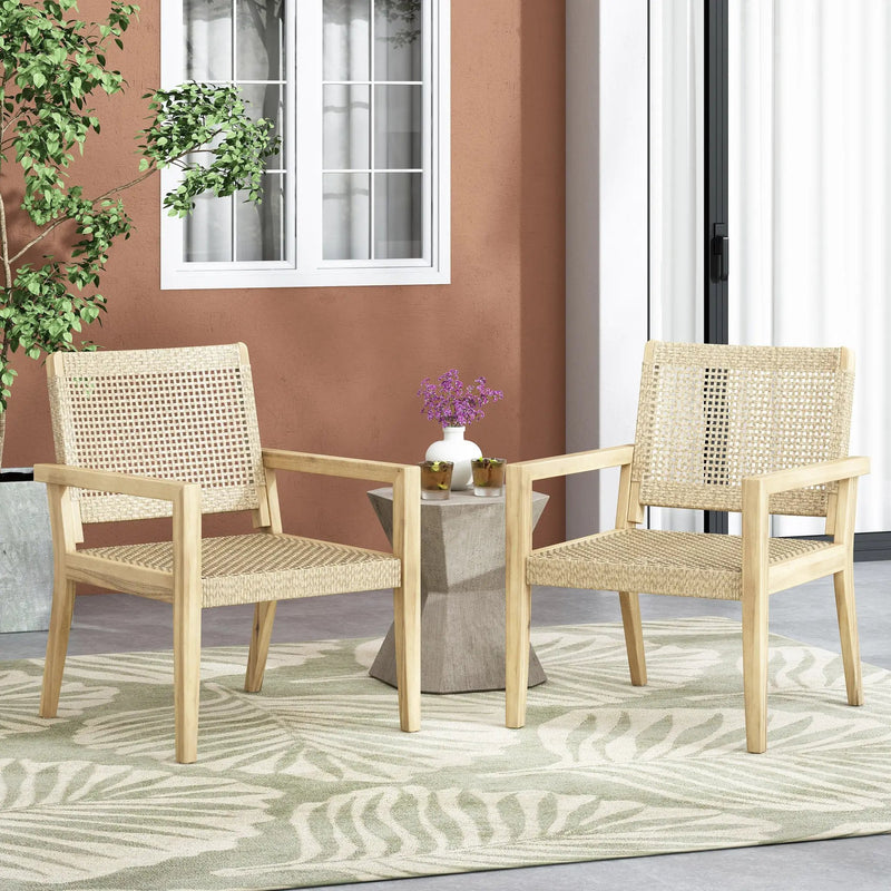 Outdoor Wicker and Acacia Wood Club Chairs - Set of 2 by HouseOfZazla
