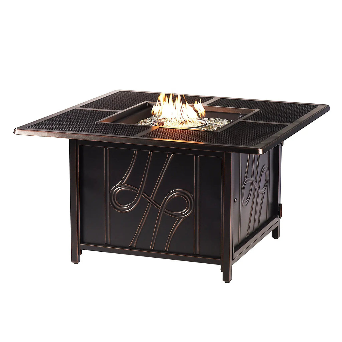 Black Aluminum Fire Table Set with Four Deep Seating Loveseats by Sharicks