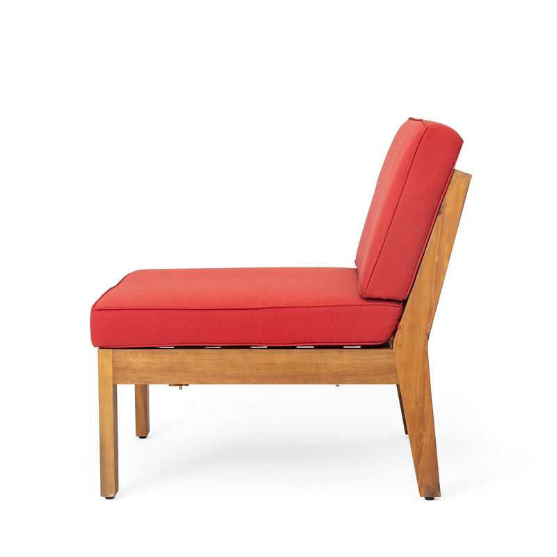 Grenada 5 Seater Acacia Wood Sectional Armless Sofa Set, Teak + Red by HouseOfZazla