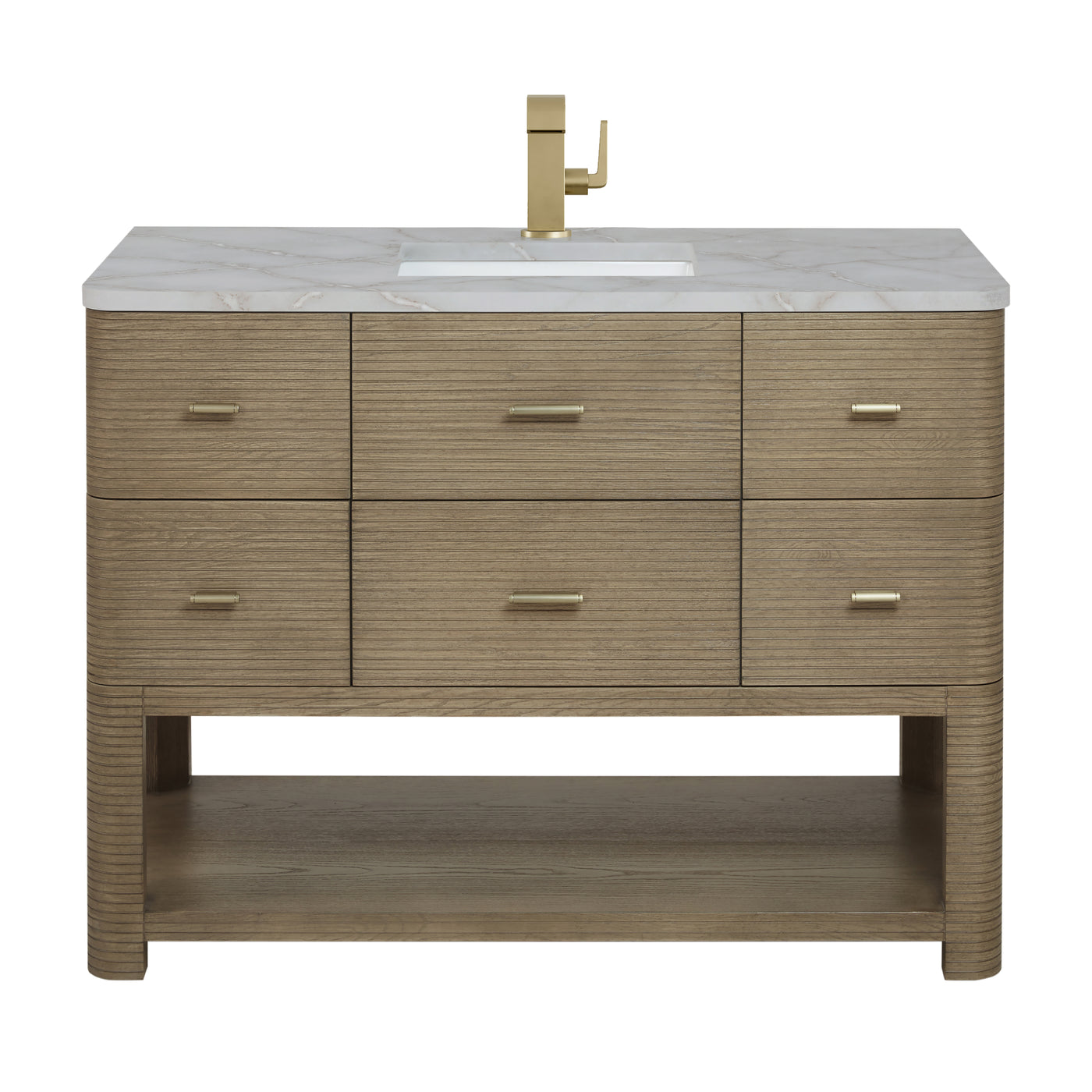 James Martin Lucian 48" Single Bathroom Vanity, Pebble Oak with Victorian Silver countertop