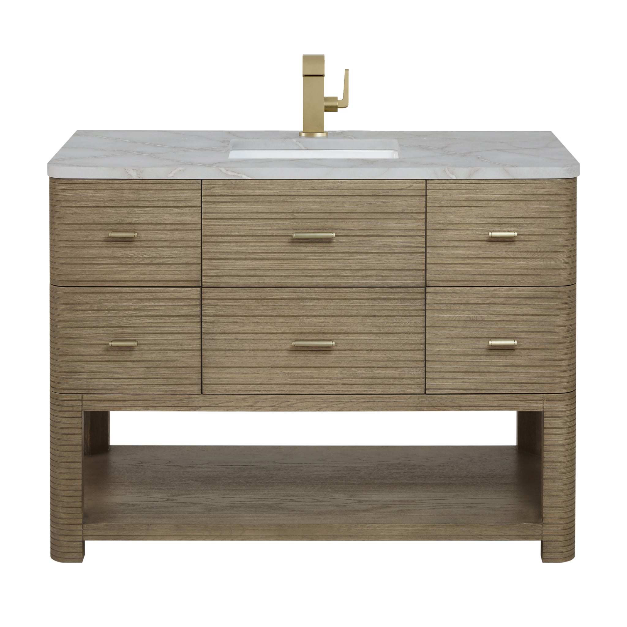 James Martin Lucian 48" Single Bathroom Vanity, Pebble Oak with Victorian Silver countertop
