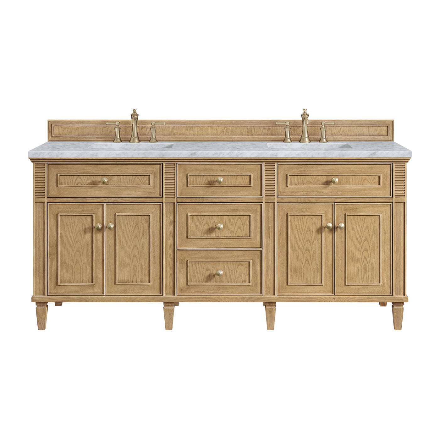 James Martin Lorelai 72" Double Bathroom Vanity, Light Natural Oak with Carrara White countertop