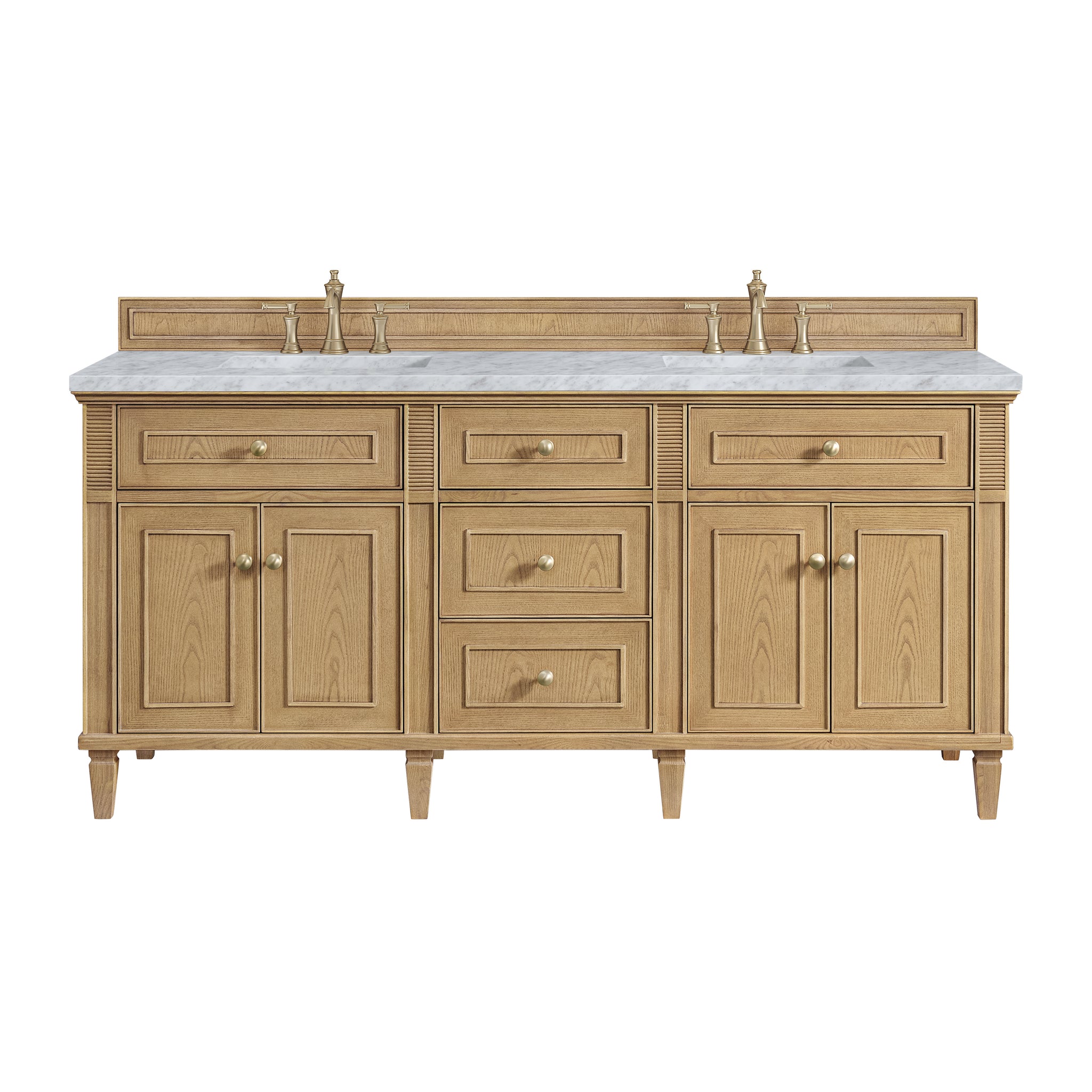 James Martin Lorelai 72" Double Bathroom Vanity, Light Natural Oak with Carrara White countertop