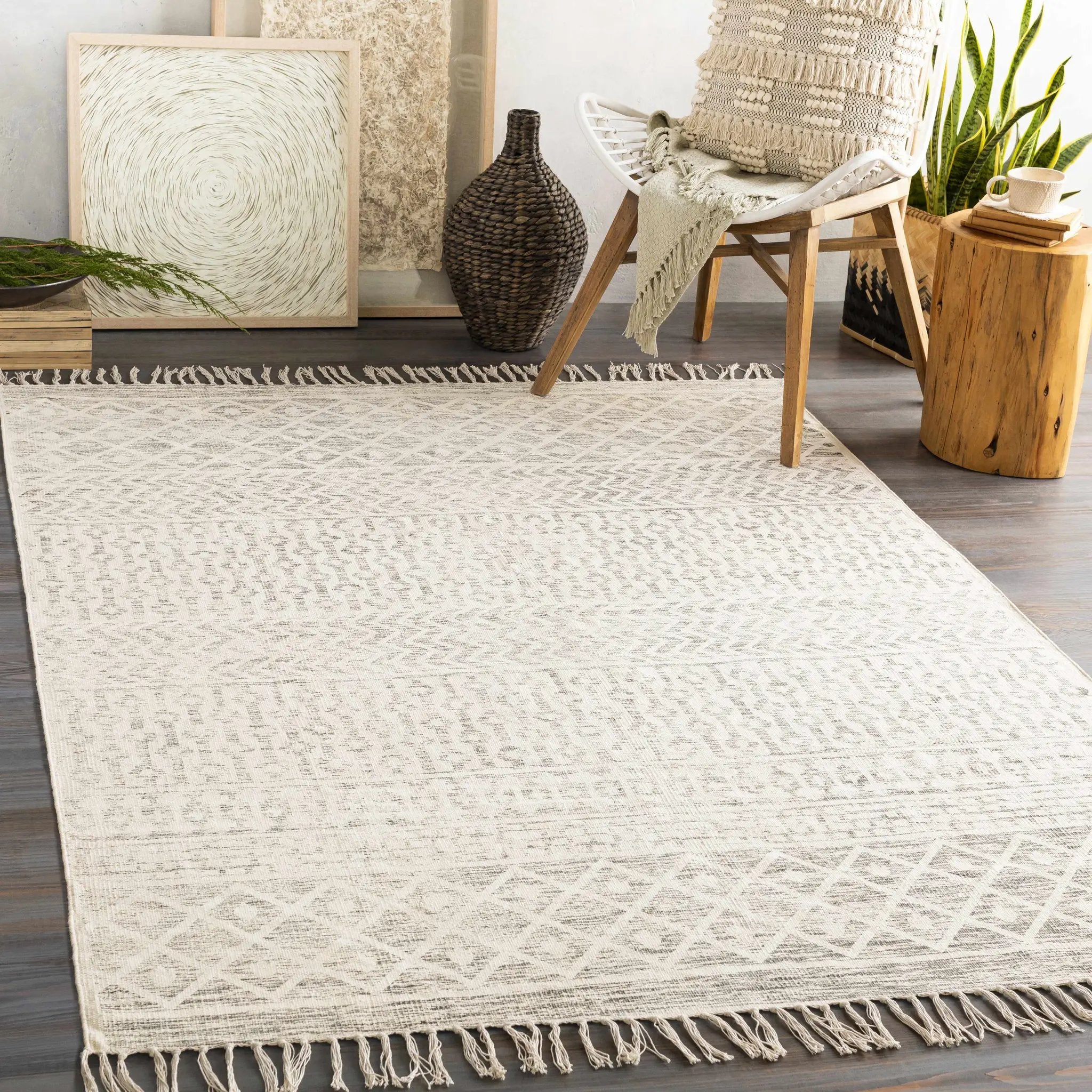 Valyermo Beige Hand Woven Cotton Rug - Clearance by Boutique Rugs