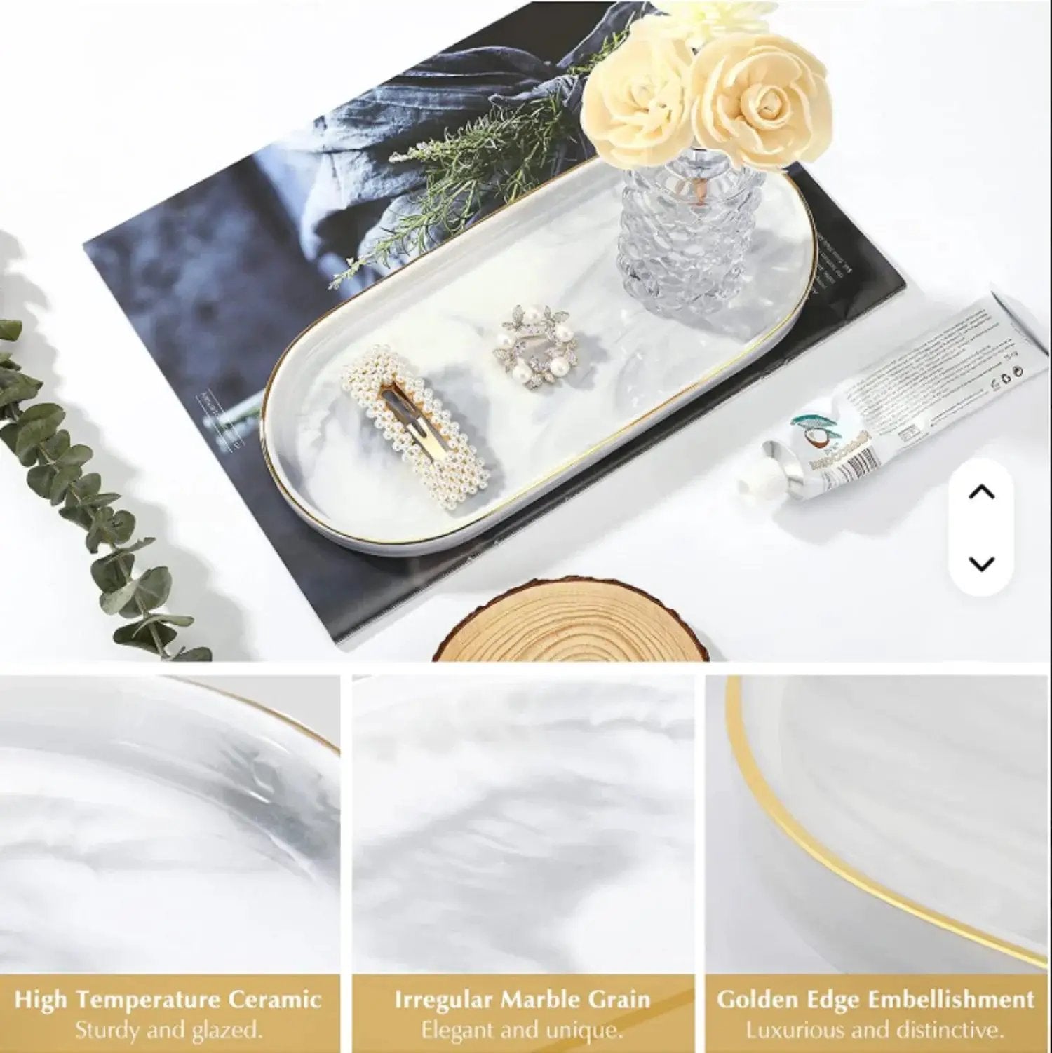 Vanity Tray - Non-Slip Marble Large by House Of Avana