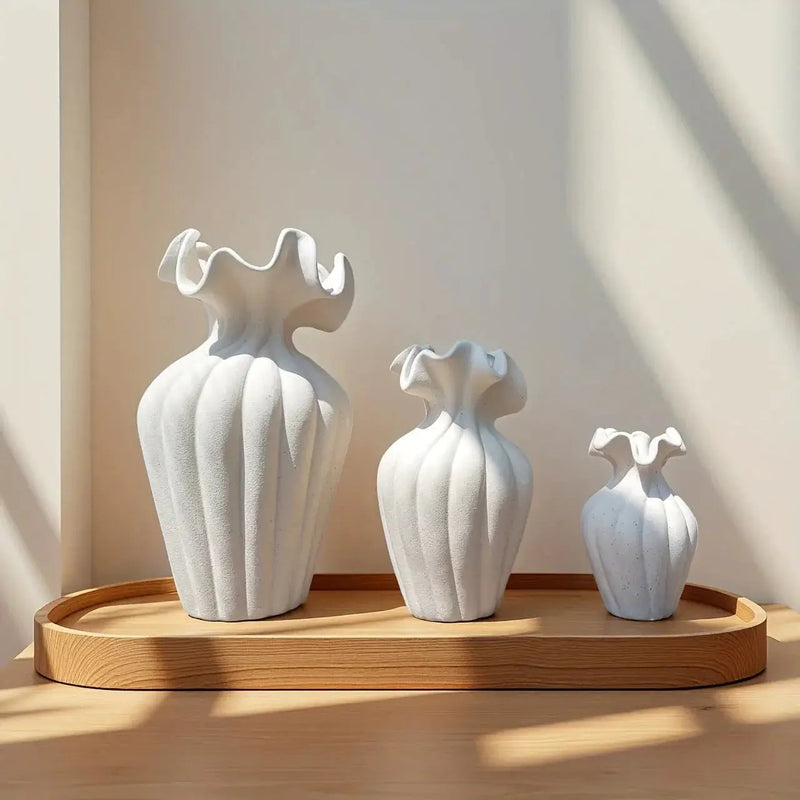Vase - Decorative Ceramic White Set by House Of Avana