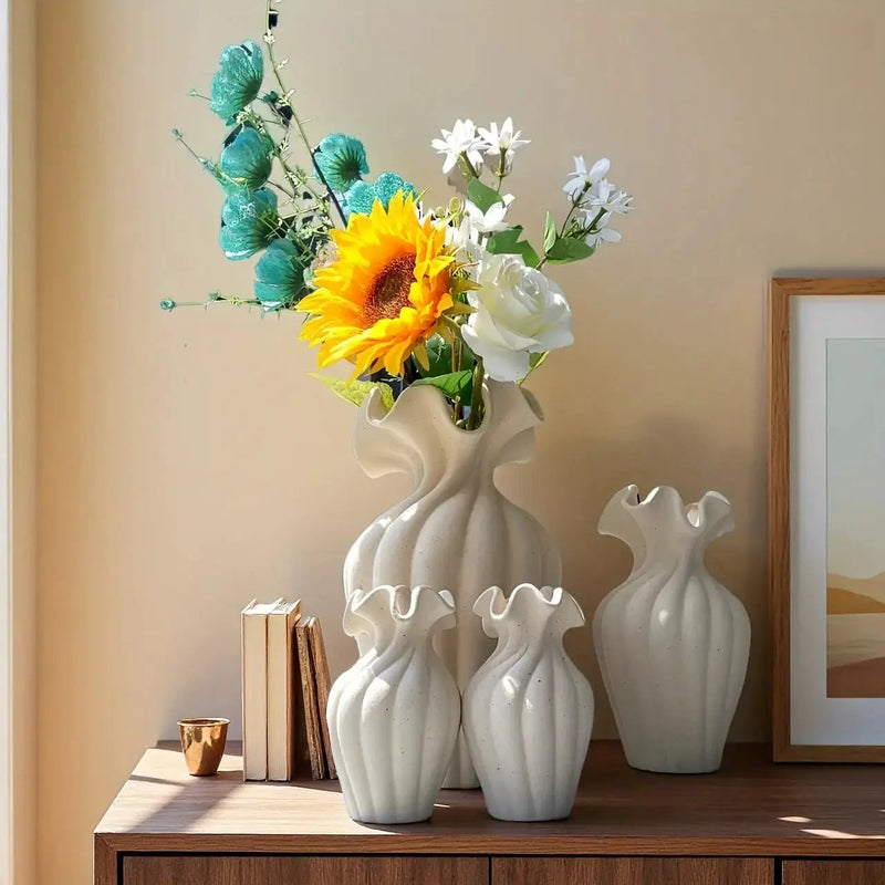 Vase - Decorative Ceramic White Set by House Of Avana