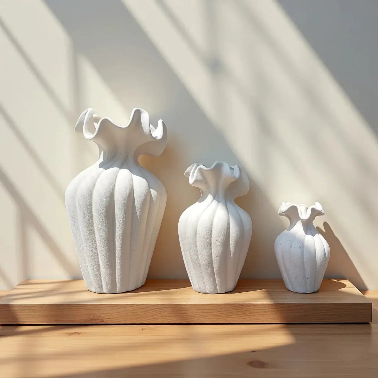 Vase - Decorative Ceramic White Set by House Of Avana