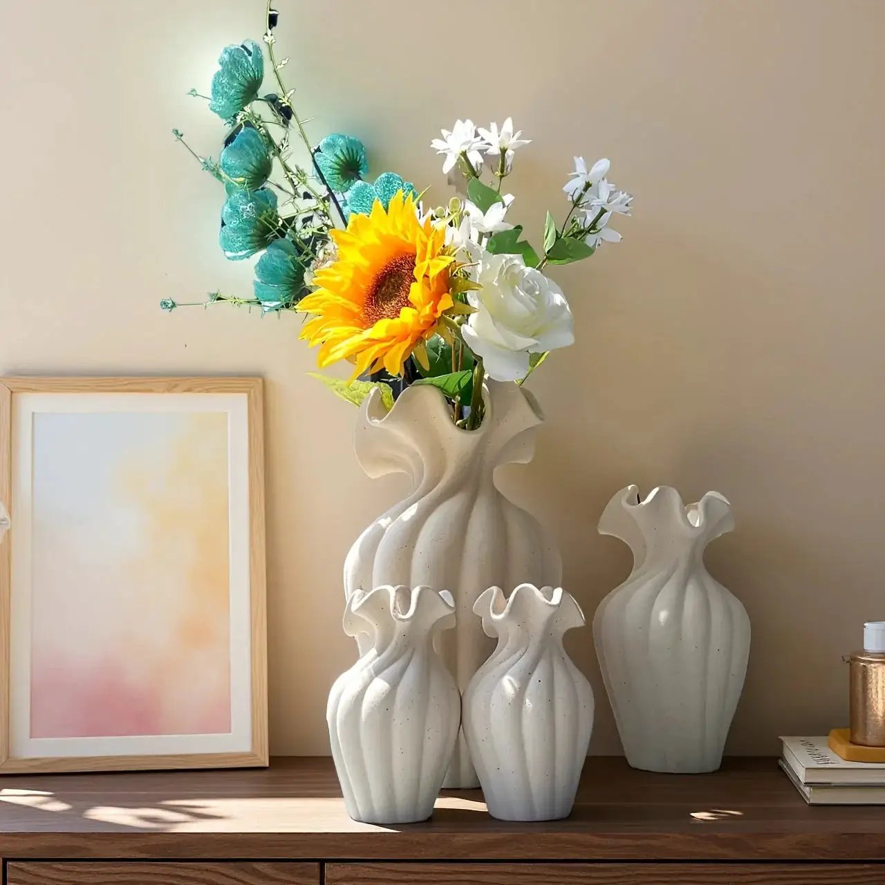 Vase - Decorative Ceramic White Set by House Of Avana