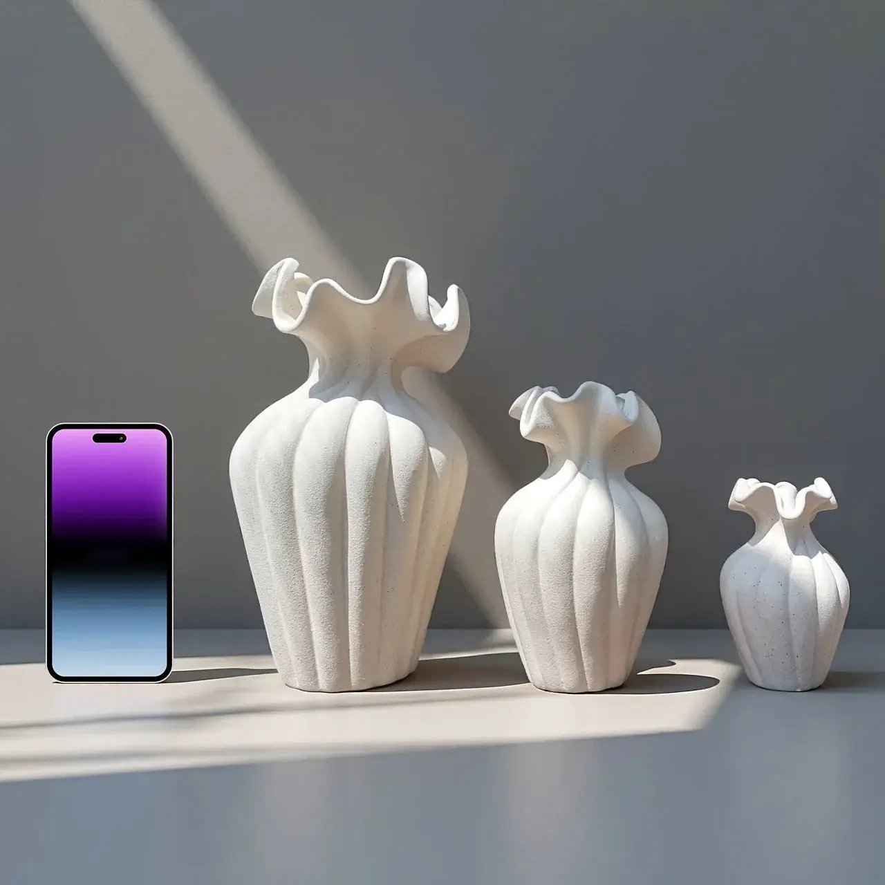 Vase - Decorative Ceramic White Set by House Of Avana