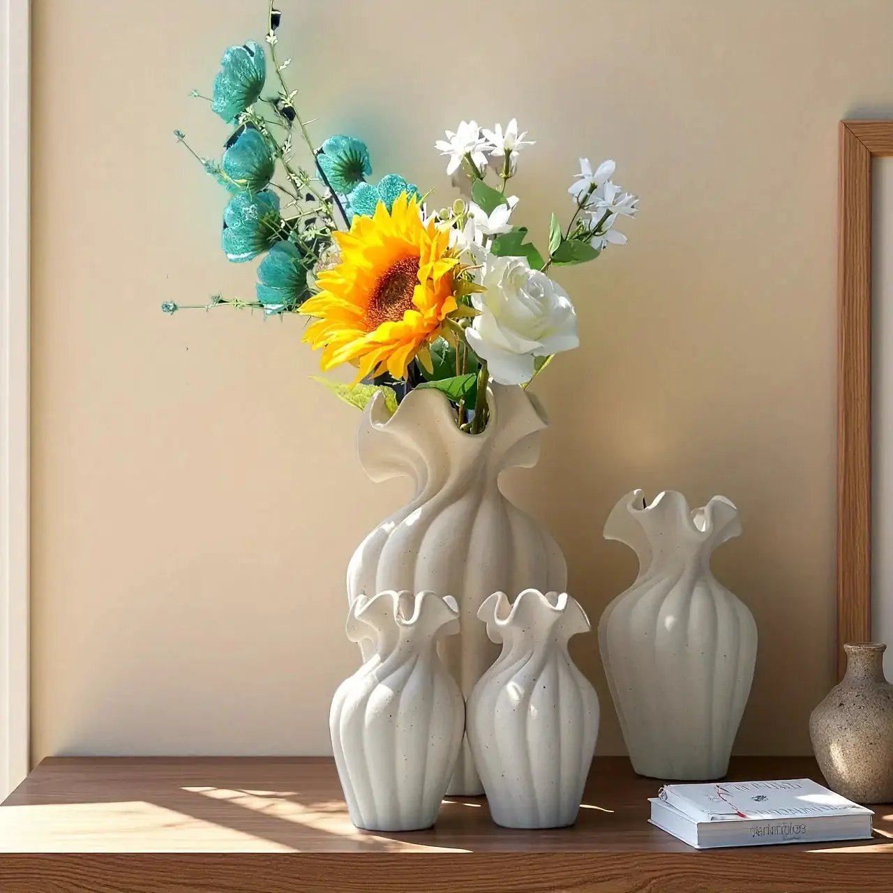 Vase - Decorative Ceramic White Set by House Of Avana