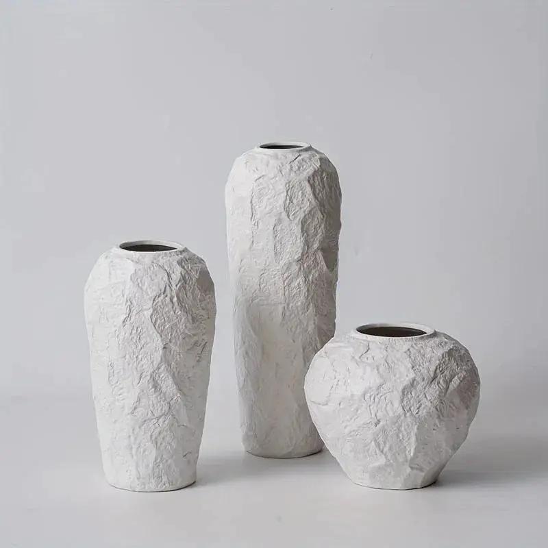 Vase - Stone Ceramic White by House Of Avana