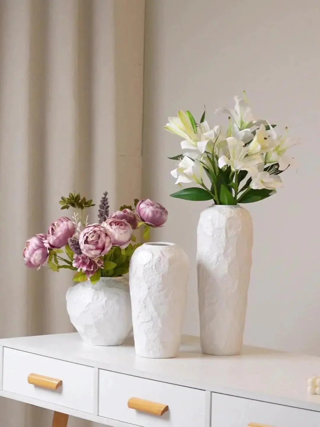 Vase - Stone Ceramic White by House Of Avana