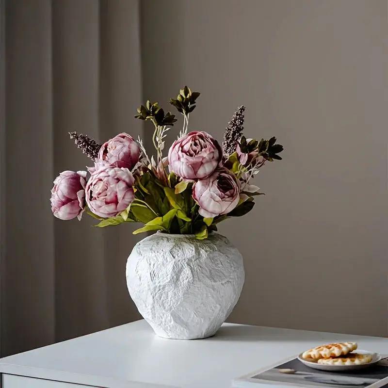 Vase - Stone Ceramic White by House Of Avana