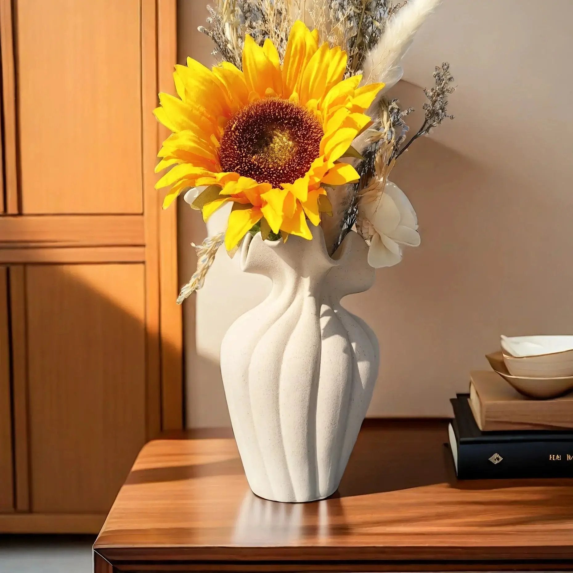 Vase - Striped Ceramic 20cm by House Of Avana
