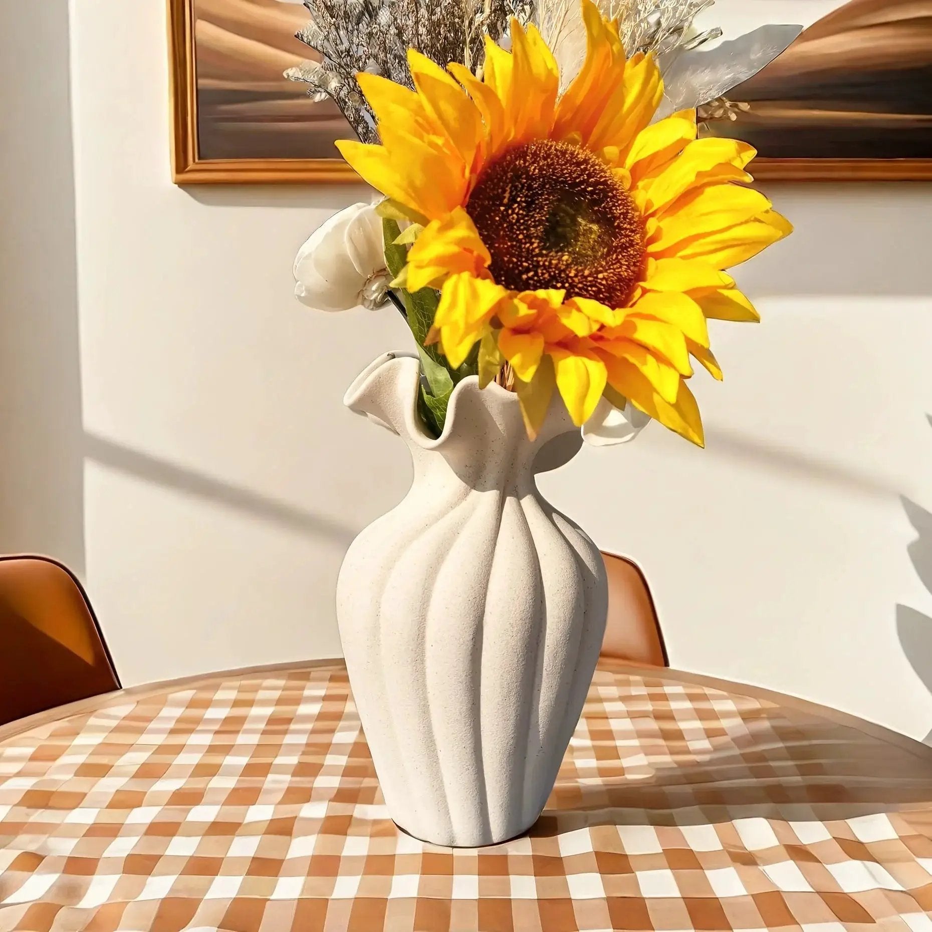 Vase - Striped Ceramic 20cm by House Of Avana