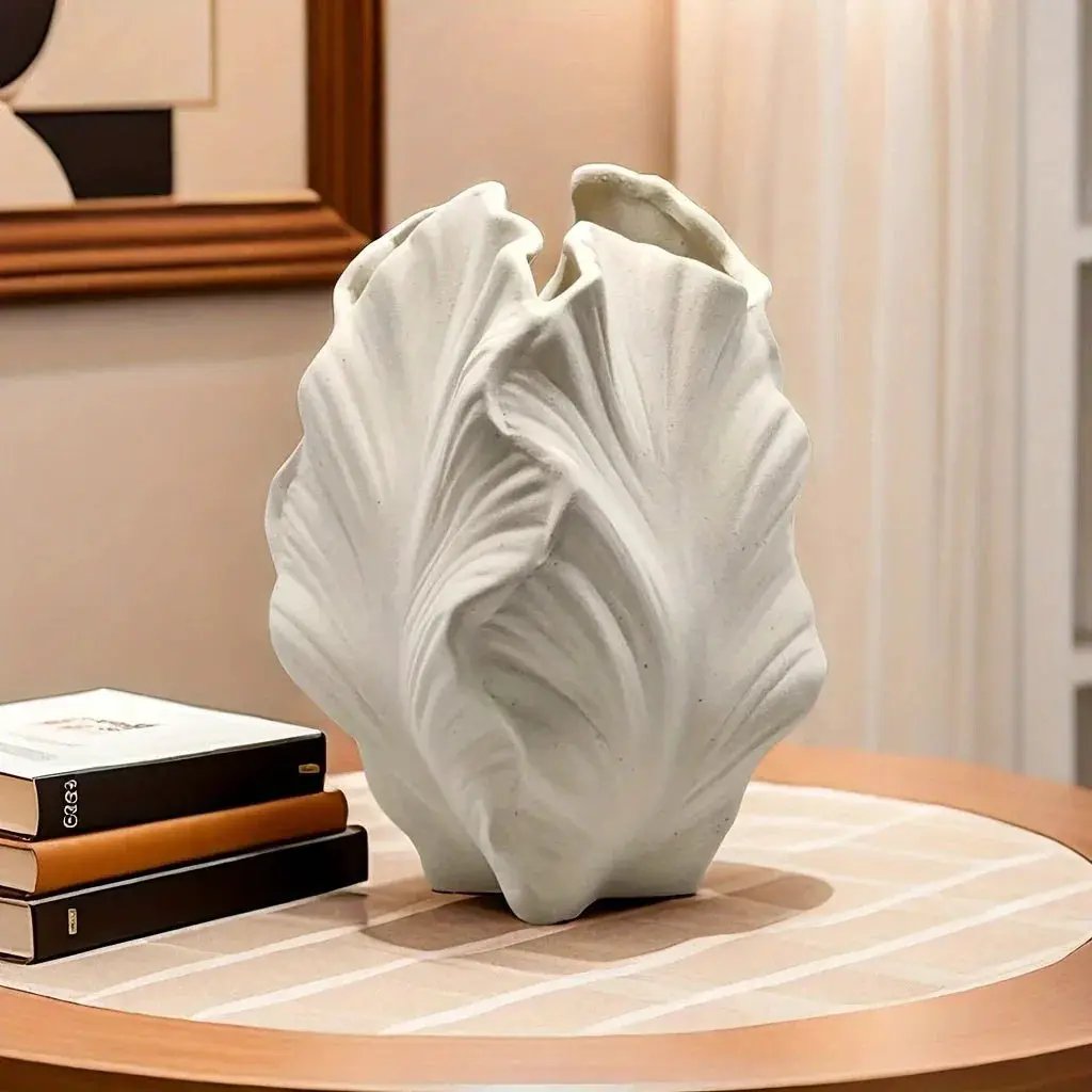 Vase - Textured Ceramic White Oval by House Of Avana