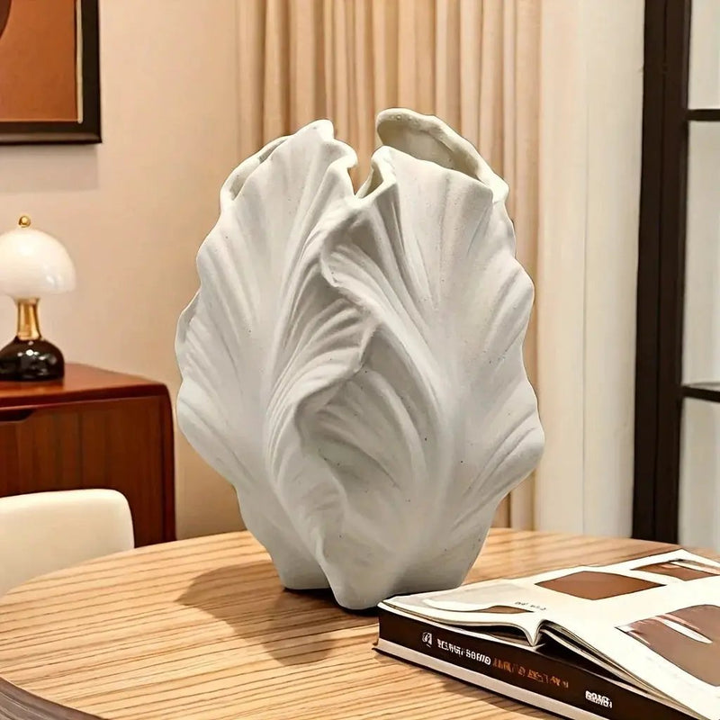 Vase - Textured Ceramic White Oval by House Of Avana