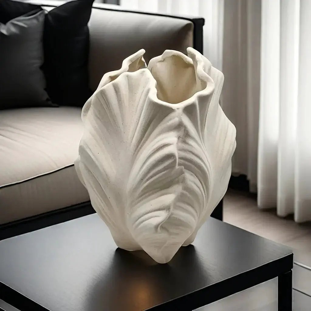 Vase - Textured Ceramic White Oval by House Of Avana