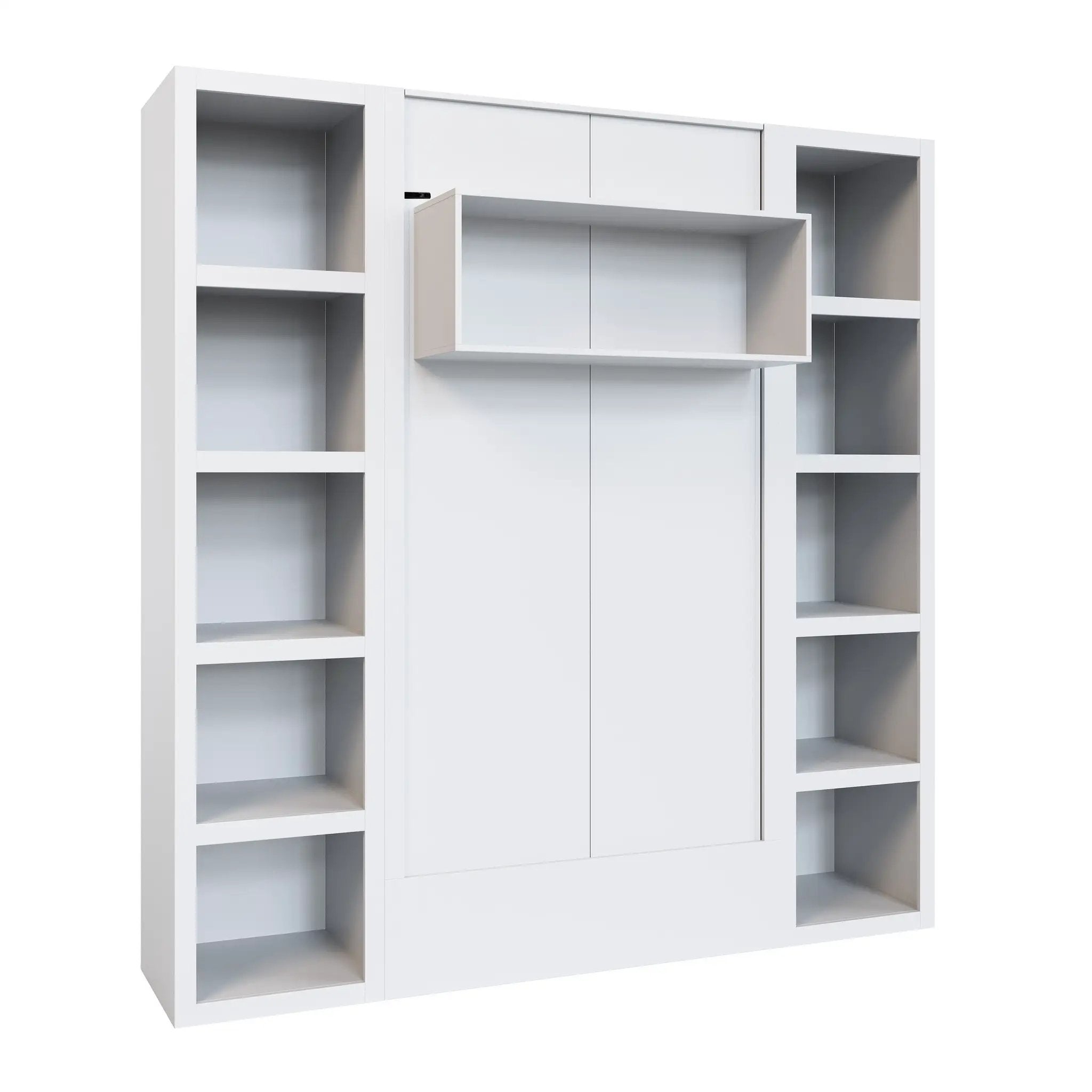 Easy-Lift Twin Murphy Wall Bed in White with Two Bookshelves by Sharicks