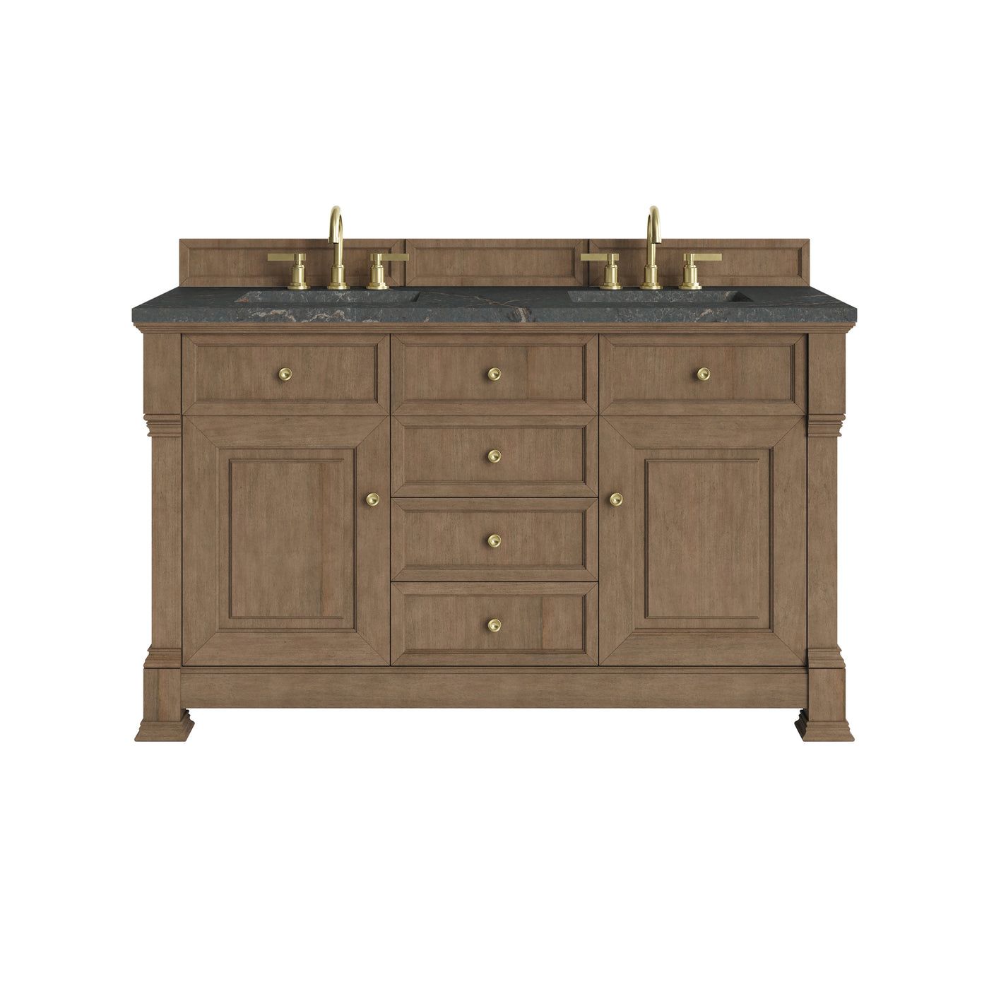 James Martin Brookfield 60" Double Bathroom Vanity, Pecan with Parisien Bleu countertop