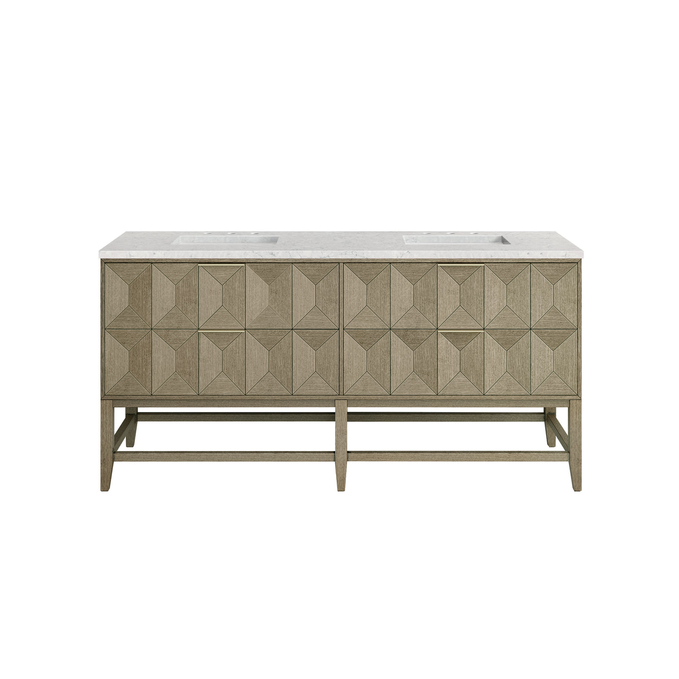 James Martin Emmeline 72" Double Bathroom Vanity, Pebble Oak with Eternal Jasmine Pearl countertop