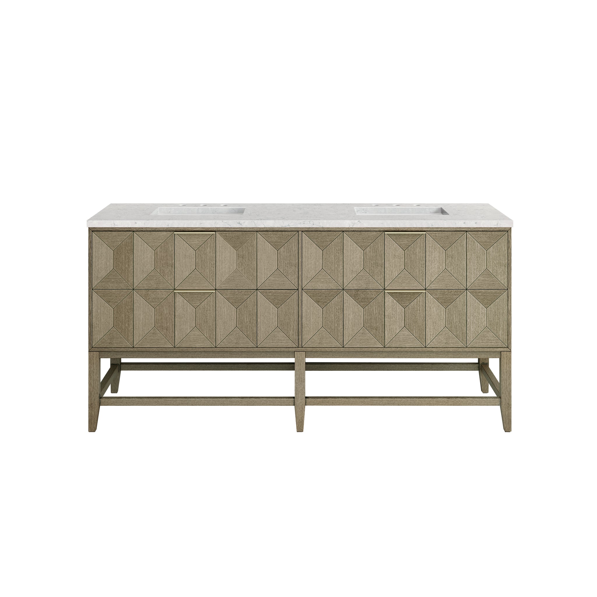 James Martin Emmeline 72" Double Bathroom Vanity, Pebble Oak with Eternal Jasmine Pearl countertop