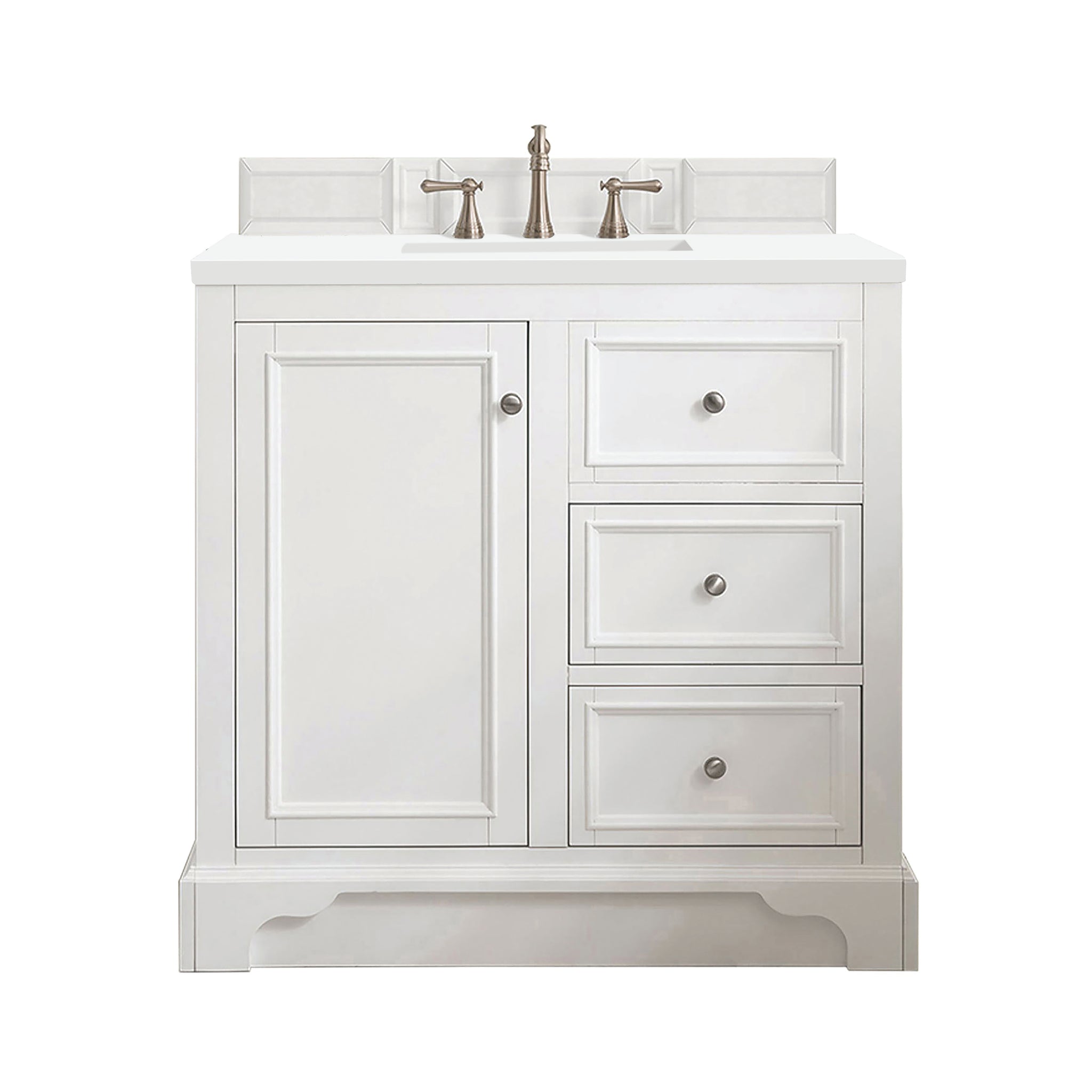 James Martin De Soto 36" Single Bathroom Vanity, Bright White with White Zeus countertop