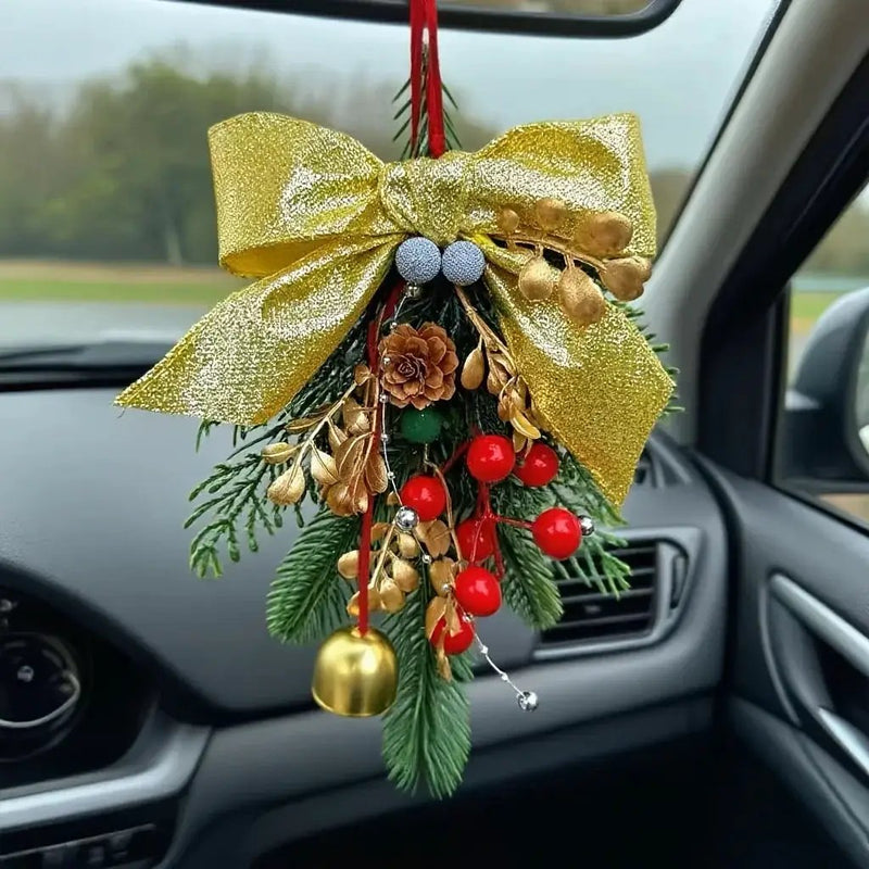 Velvet Christmas Bell Ornament with Pinecone Accent and Red Velvet Finish by House Of Avana