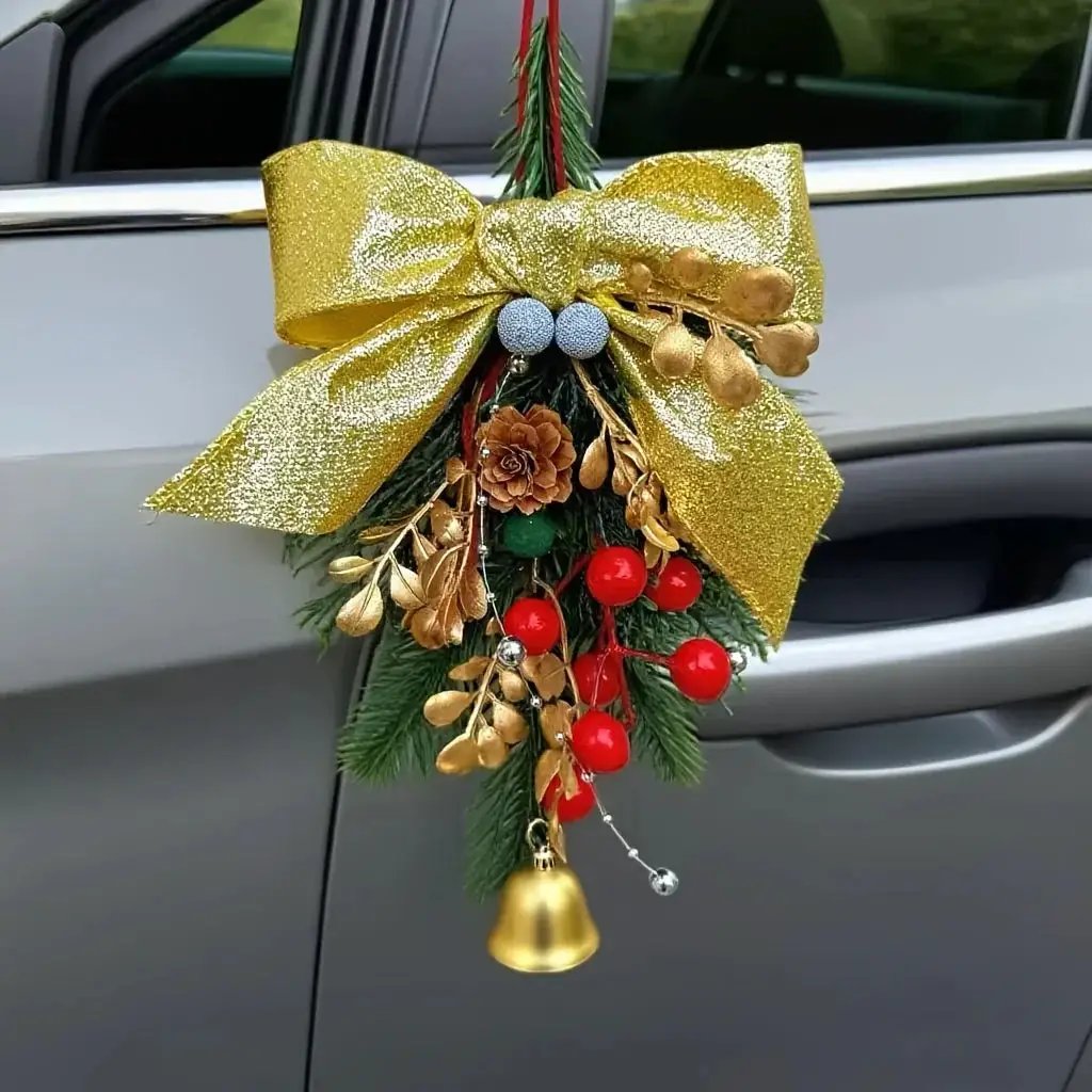 Velvet Christmas Bell Ornament with Pinecone Accent and Red Velvet Finish by House Of Avana