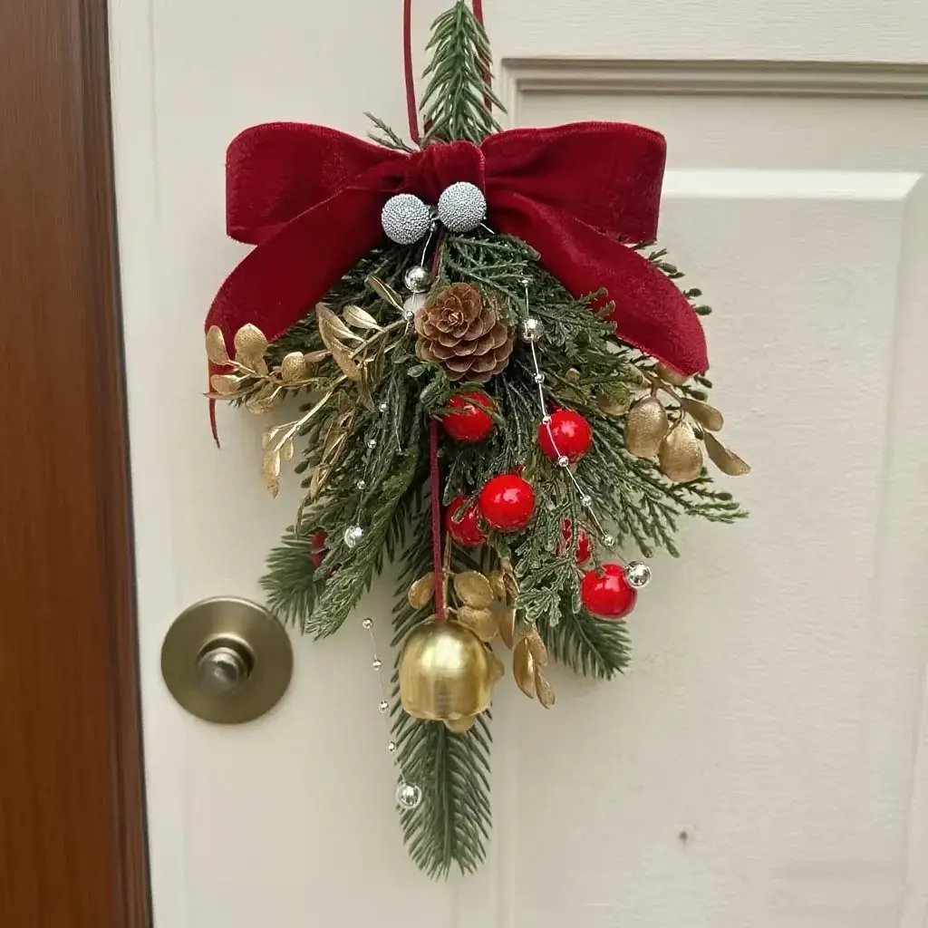 Velvet Christmas Bell Ornament with Pinecone Accent and Red Velvet Finish by House Of Avana