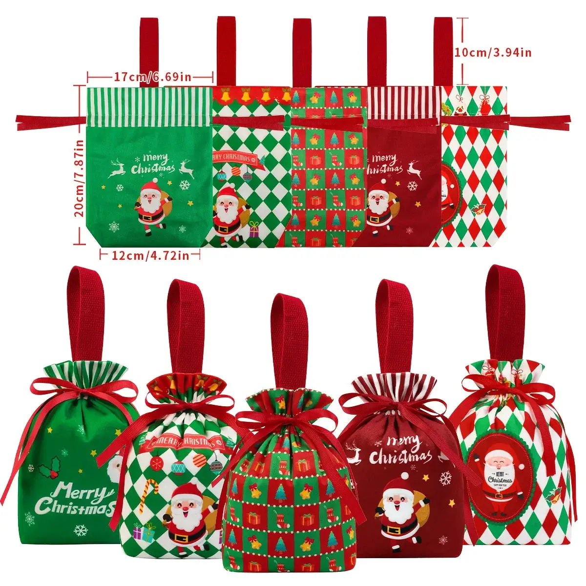 Velvet Gift Bags with Drawstring Closure 10-Pack Red Green Golden White Black by House Of Avana