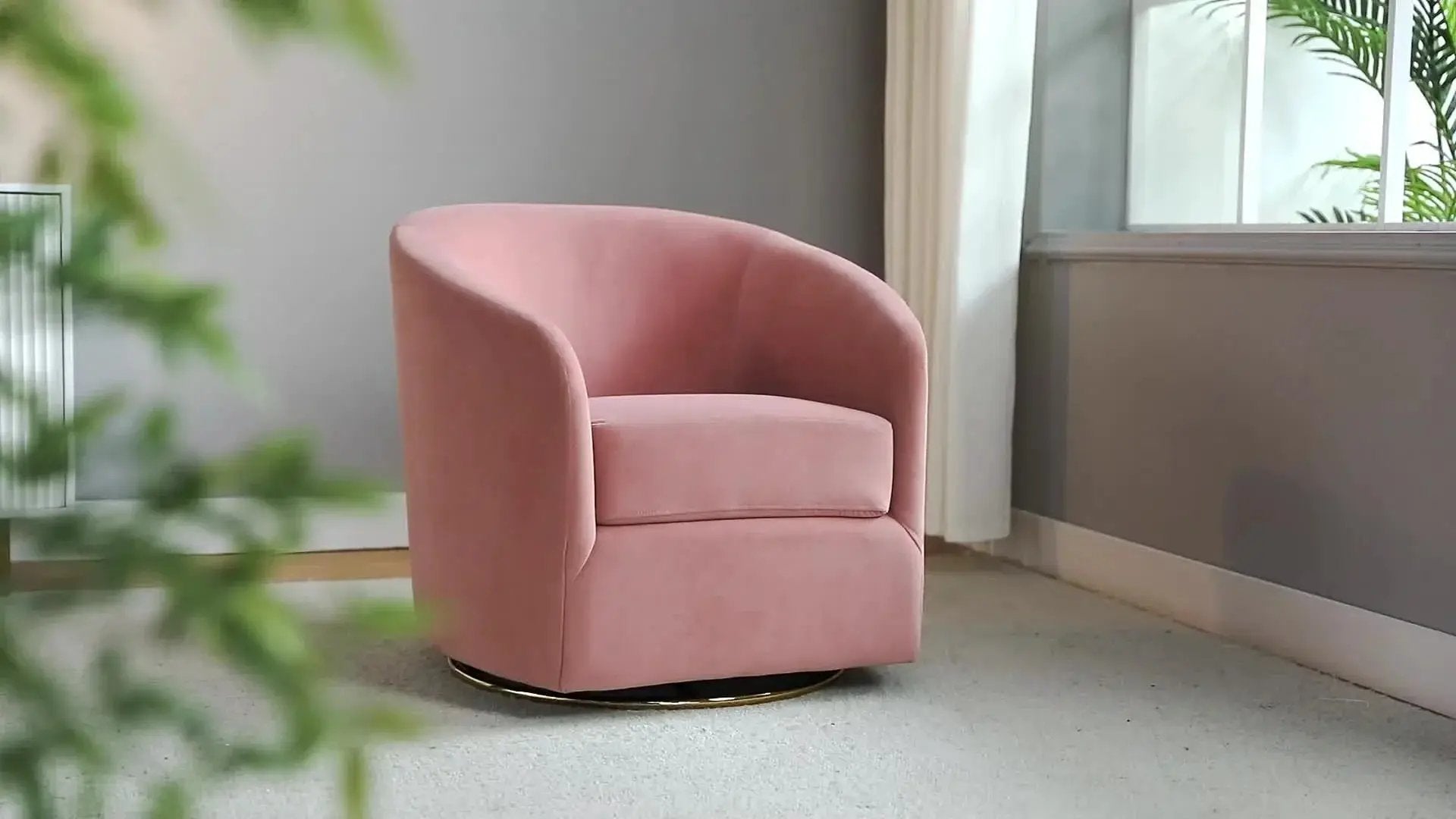 Velvet Swivel Accent Chair with Golden Metal Base by House Of Avana