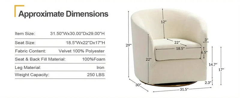 Velvet Swivel Accent Chair with Golden Metal Base by House Of Avana