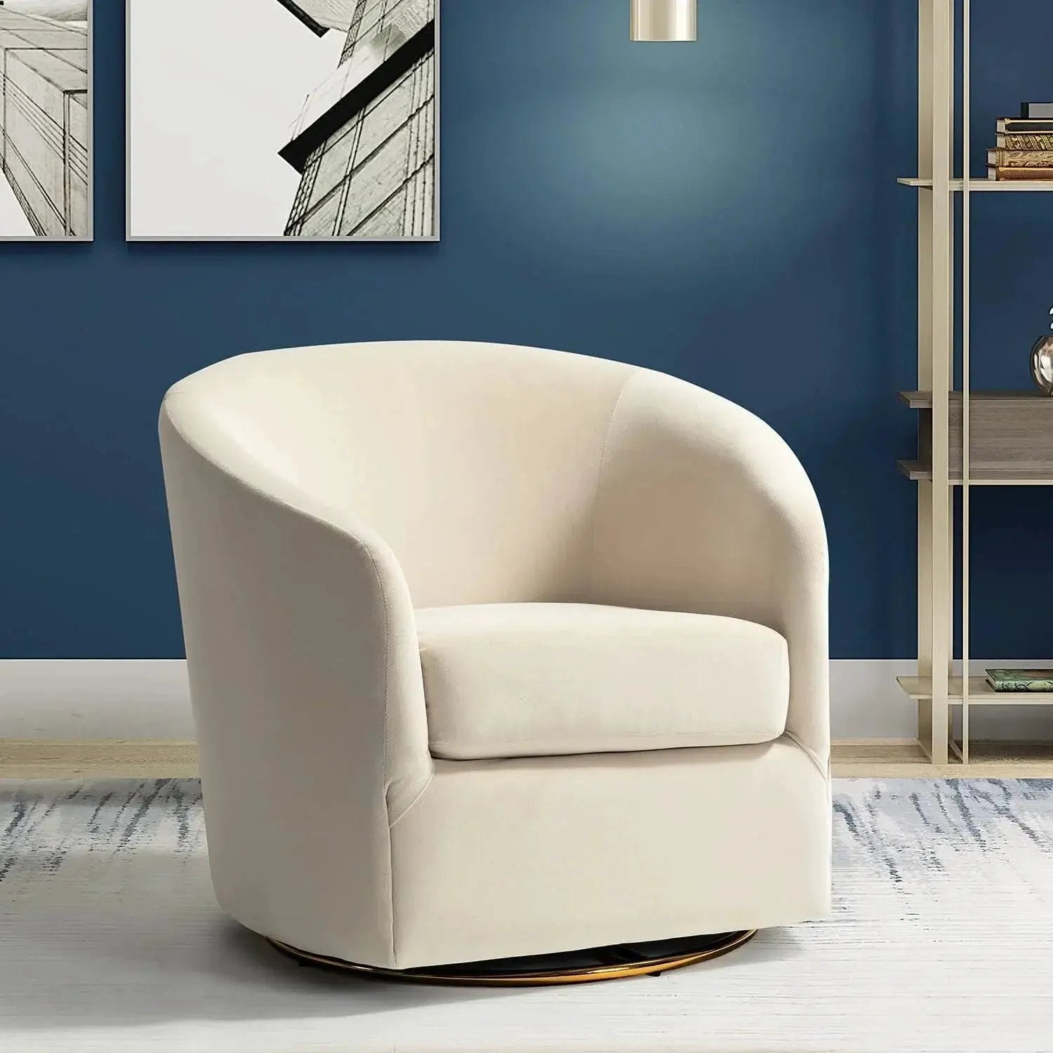Velvet Swivel Accent Chair with Golden Metal Base by House Of Avana